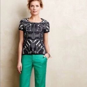 Moth Dahlia Jacquard Black and White Geometric Knit Top size small